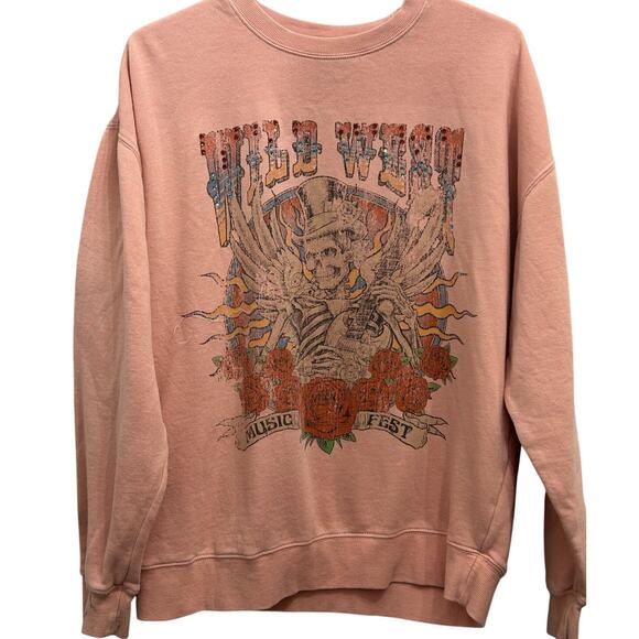 Goodie Two Sleeves Wild West Music Fest Sweatshirt Skeleton Graphic Y2K - Picture 1 of 3